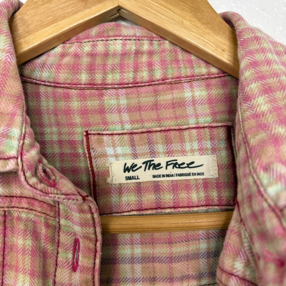 Free People We The Free Remade Plaid Top Red Combo Button Front Shirt Small - Picture 4 of 10